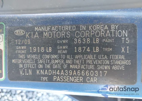 2010 Kia Rio Lx from USA, damaged, VIN KNADH4A39A6660317